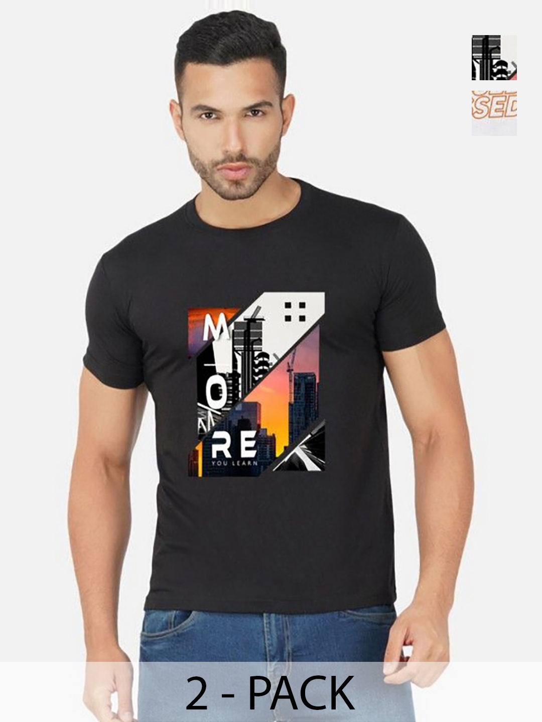 

GLOBAL NOMAD Men 2 Printed Bio Finish Applique T-shirt, Black