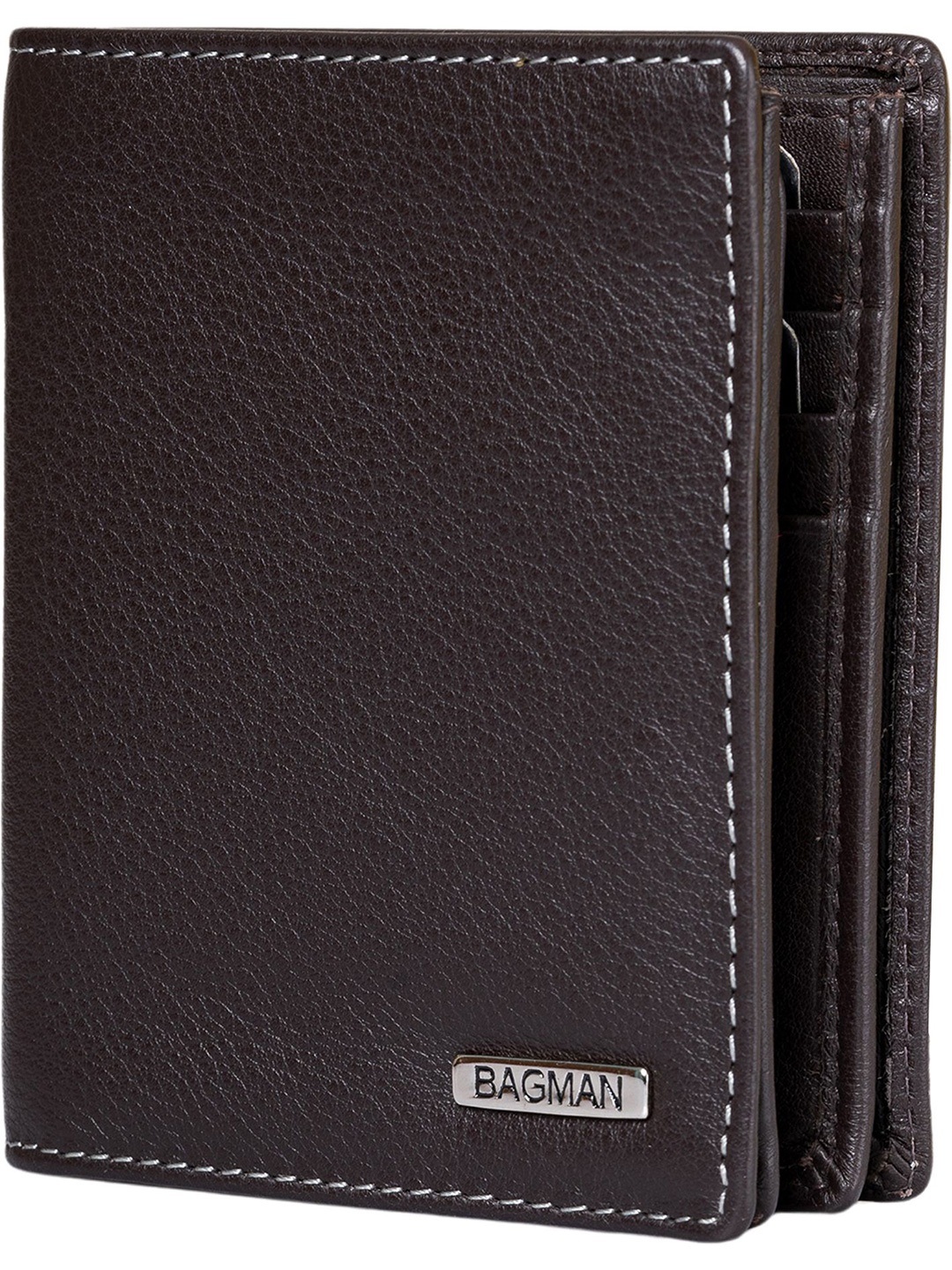

BAGMAN Men Leather Two Fold Wallet, Brown