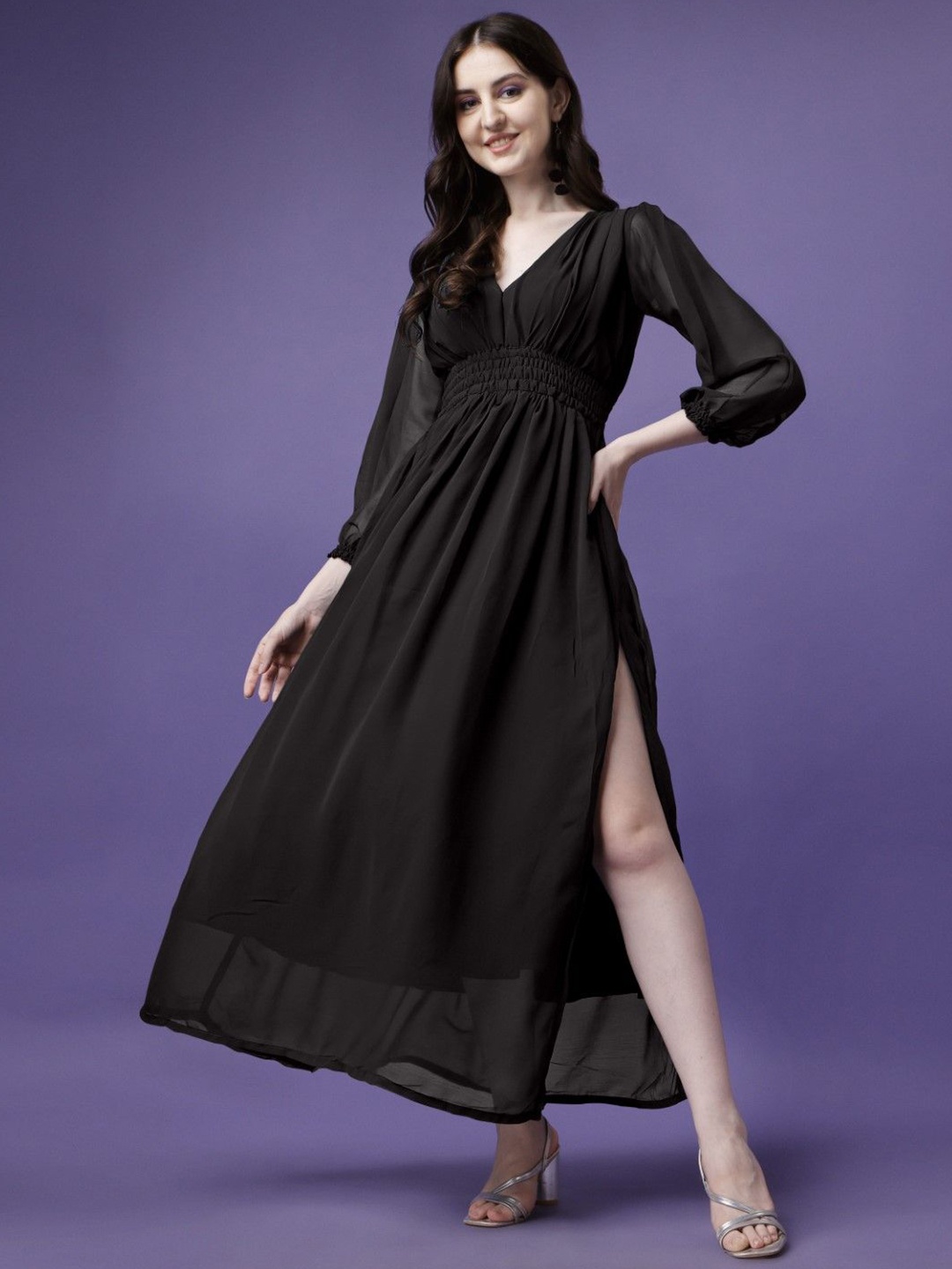 

Raiyani Fashion Applique Georgette Fit & Flare Maxi Dress, Black