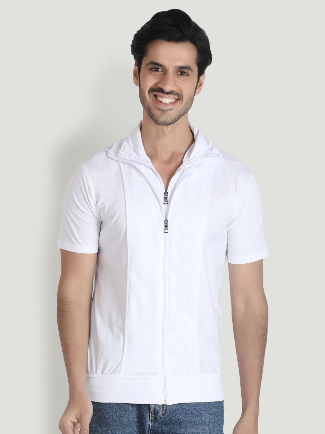 

Black Collection Men High Neck Indigo Raw Edge T-shirt, White
