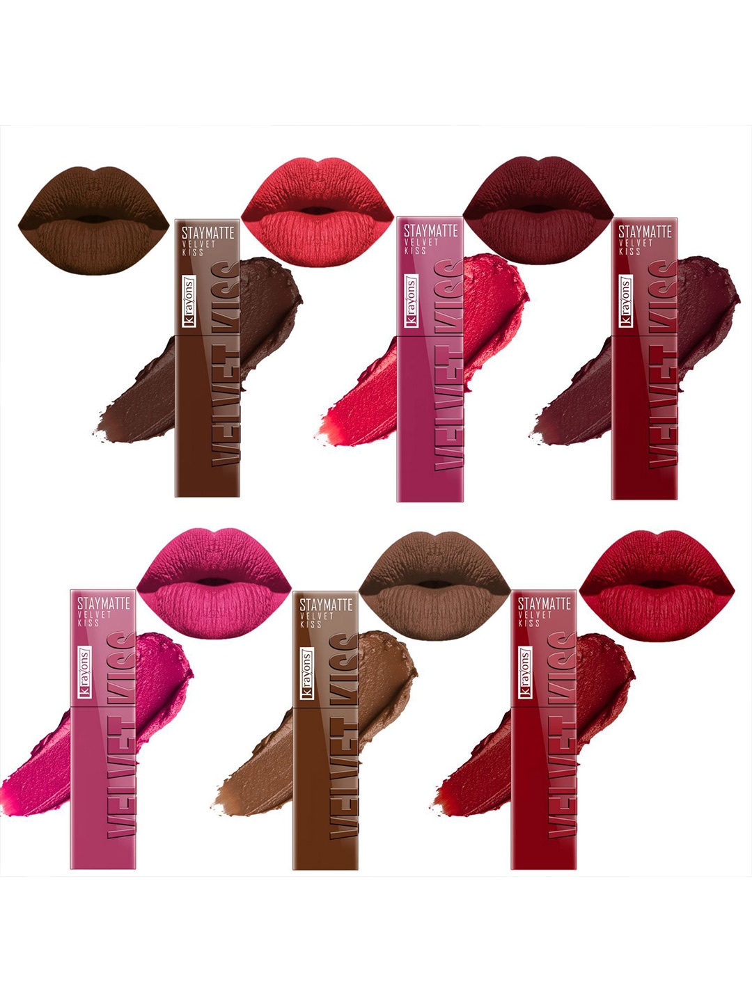 

krayons Set Of 6 Velvet Kiss Non Transfer Liquid Matte Lipstick - 3.5 ml Each, Peach