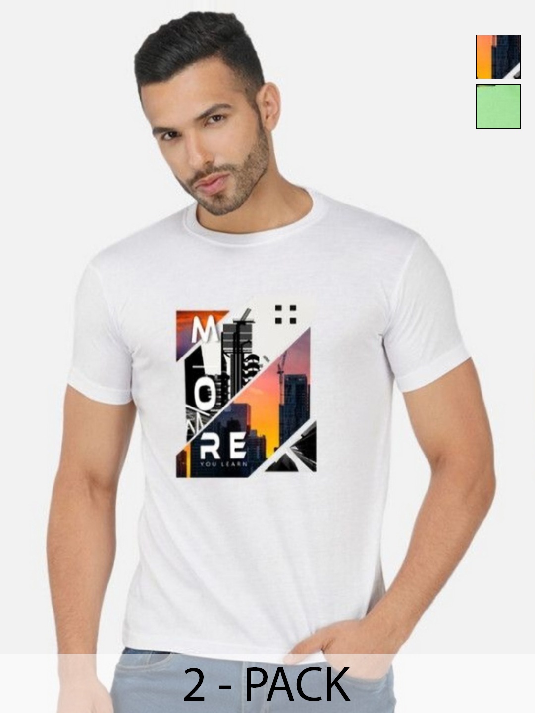 

GLOBAL NOMAD Men 2 Printed Bio Finish Applique T-shirt, White