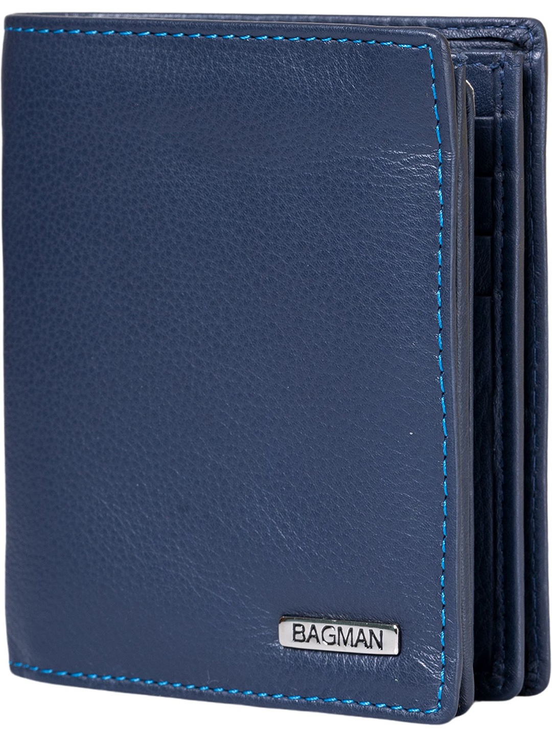

BAGMAN Men Leather Two Fold Wallet, Blue