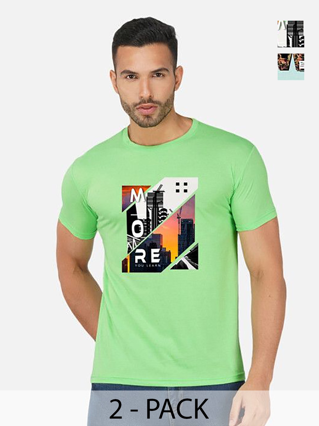

GLOBAL NOMAD Men 2 Printed Bio Finish Applique T-shirt, Green