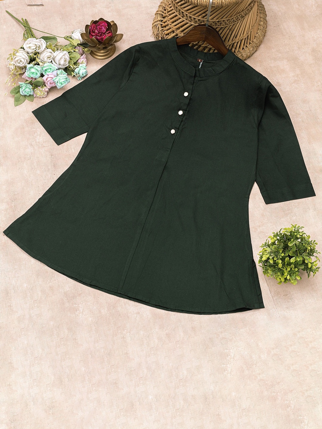 

SWAMI STUDIO Dyed Denim Handloom Pathani Kurti, Green