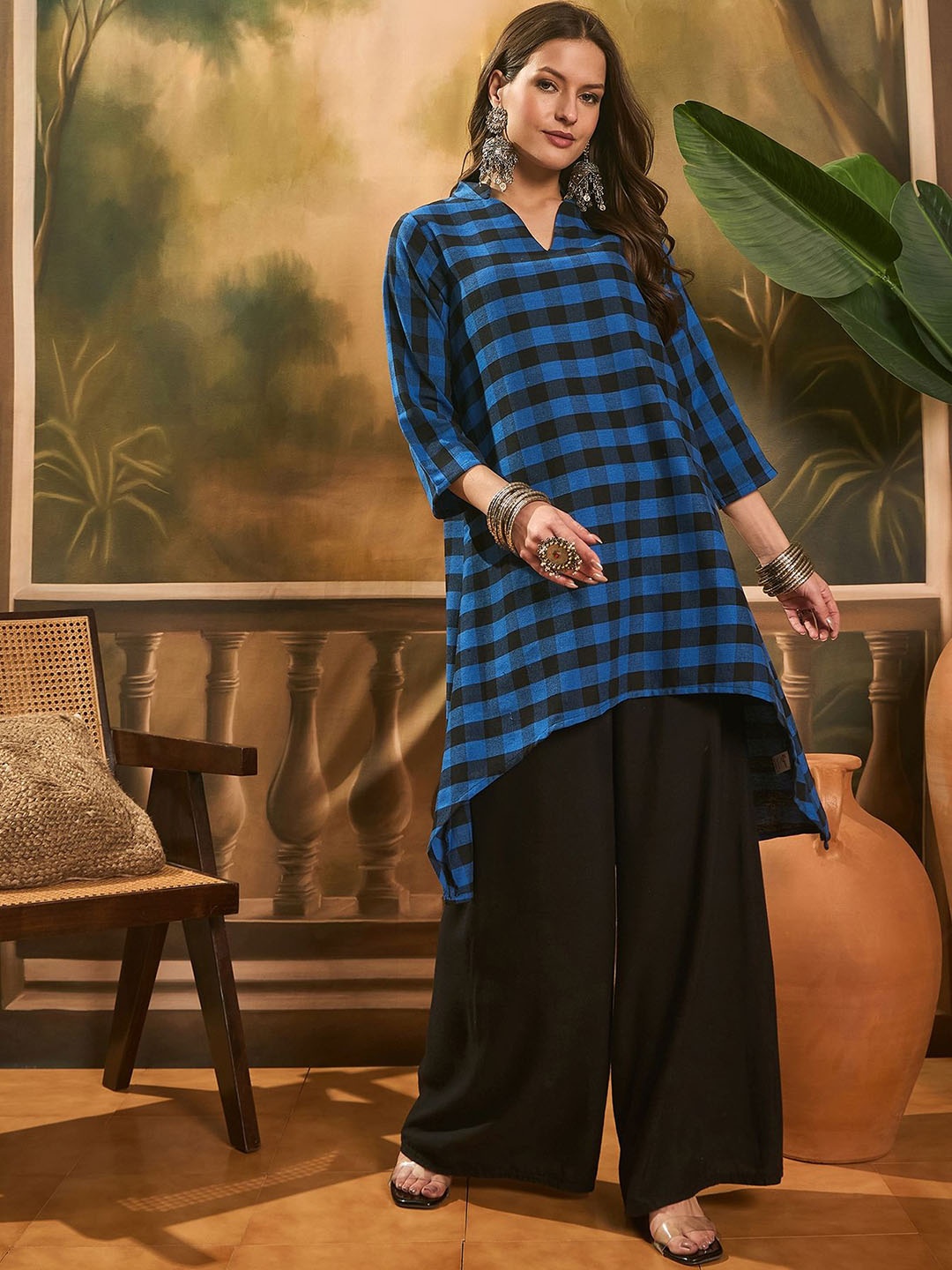 

InWeave Women Regular Pure Cotton Kurta with Palazzos, Blue