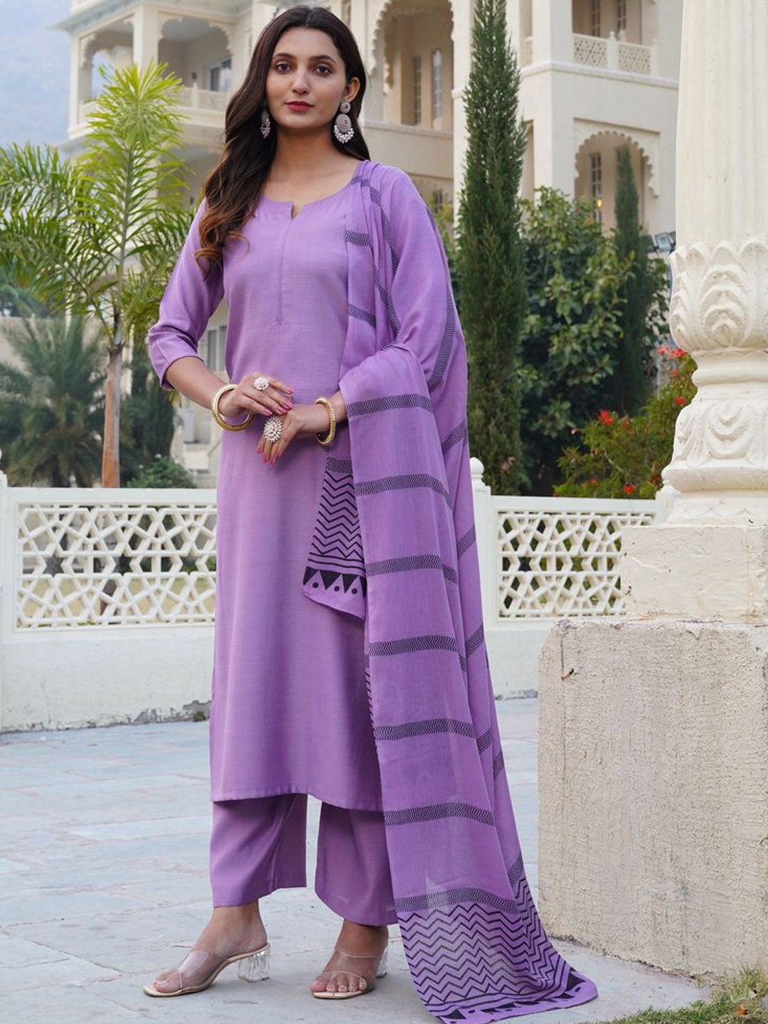 

DIVASTRI Women Regular Kurta with Palazzos & With Dupatta, Purple