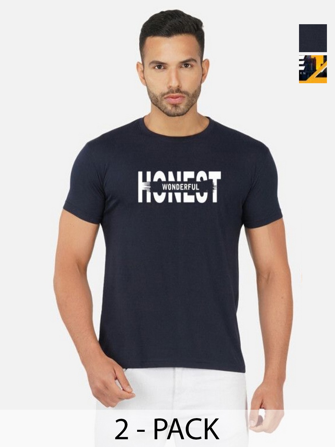 

GLOBAL NOMAD Men 2 Printed Bio Finish T-shirt, Navy blue