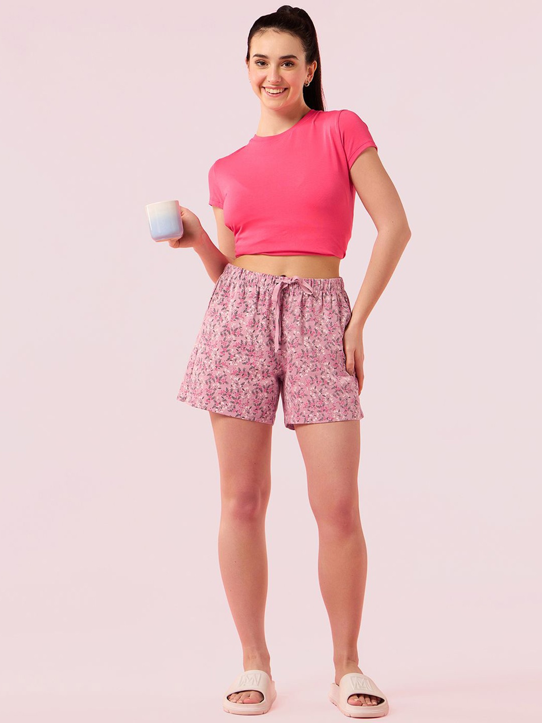 

Enamor Women Printed Lounge Shorts, Pink