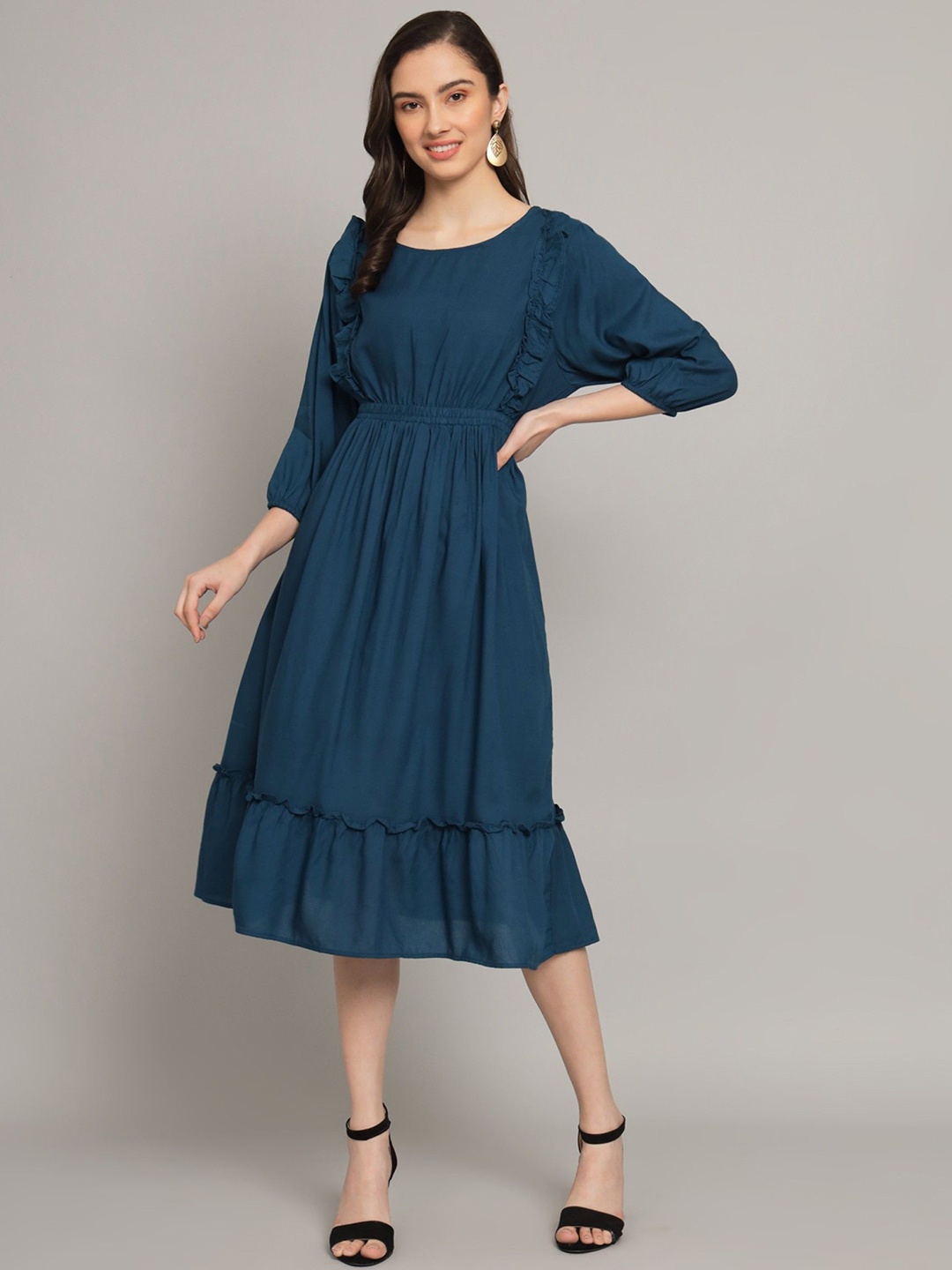 

Raiyani Fashion Applique Crepe Fit & Flare Midi Dress, Blue