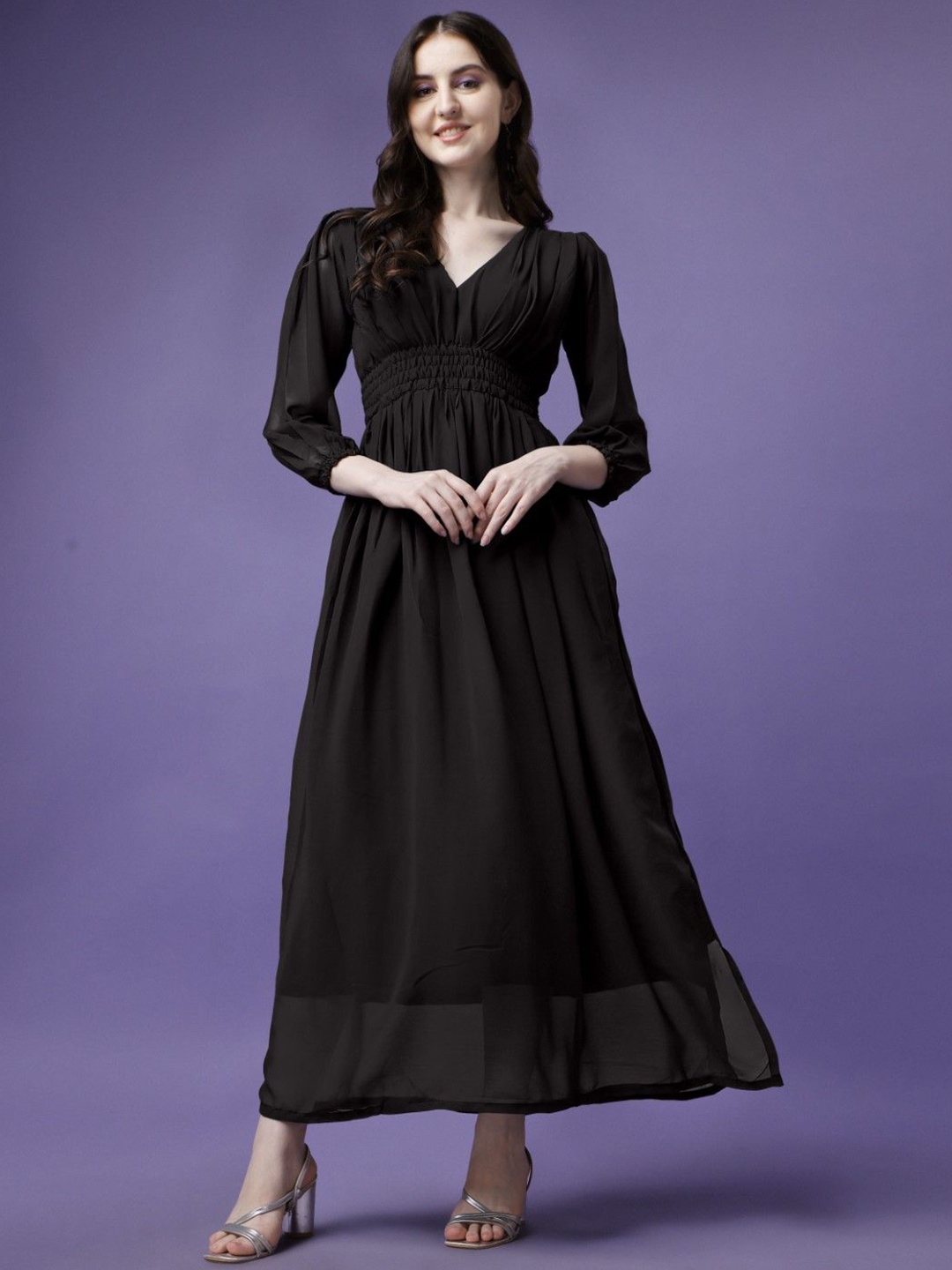 

Raiyani Fashion Applique Georgette Fit & Flare Maxi Dress, Black
