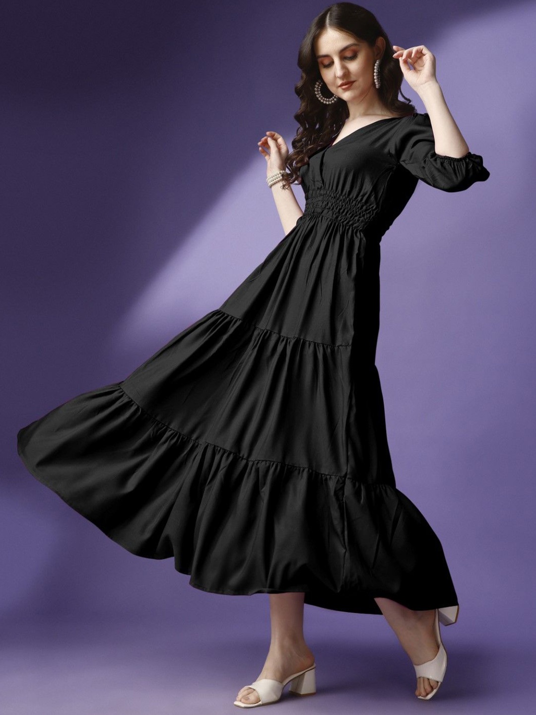 

Raiyani Fashion Applique Crepe Fit & Flare Maxi Dress, Black