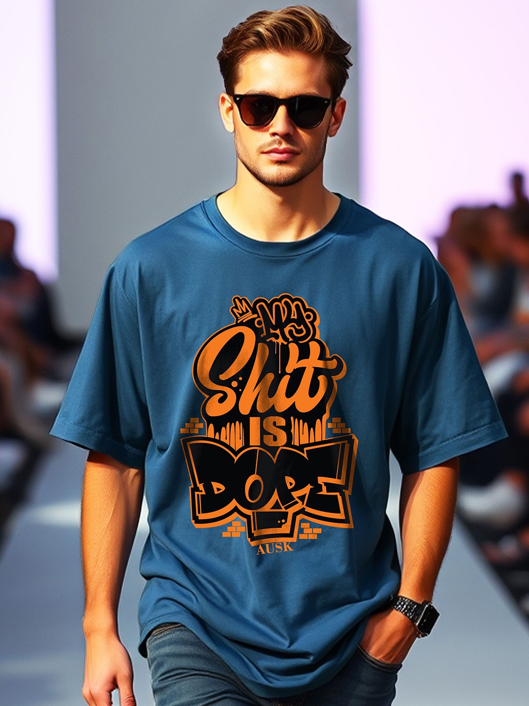 

AUSK Men Typography Printed Raw Edge T-shirt, Teal