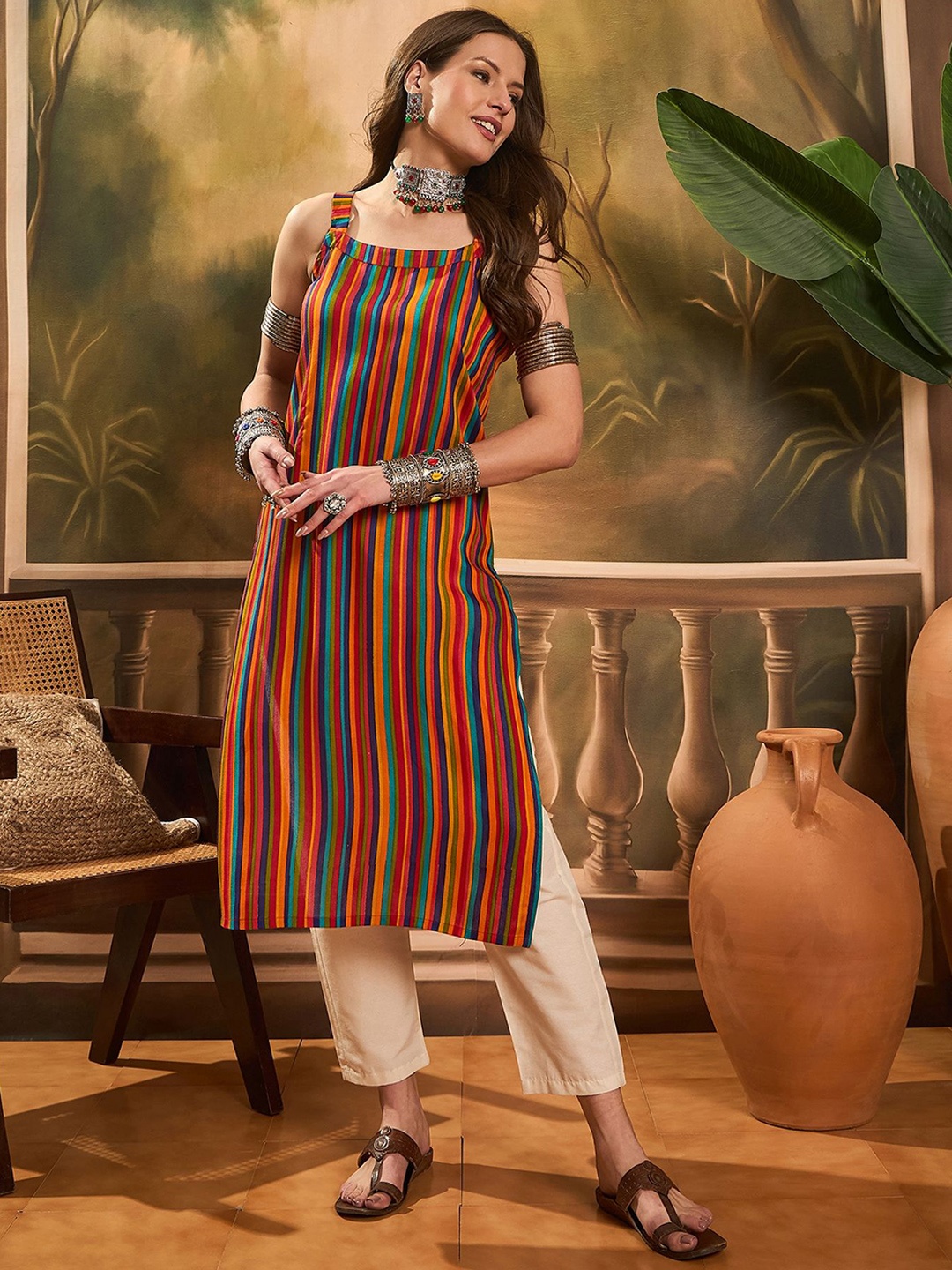 

InWeave Women Printed Flared Sleeves Kurta, Multi