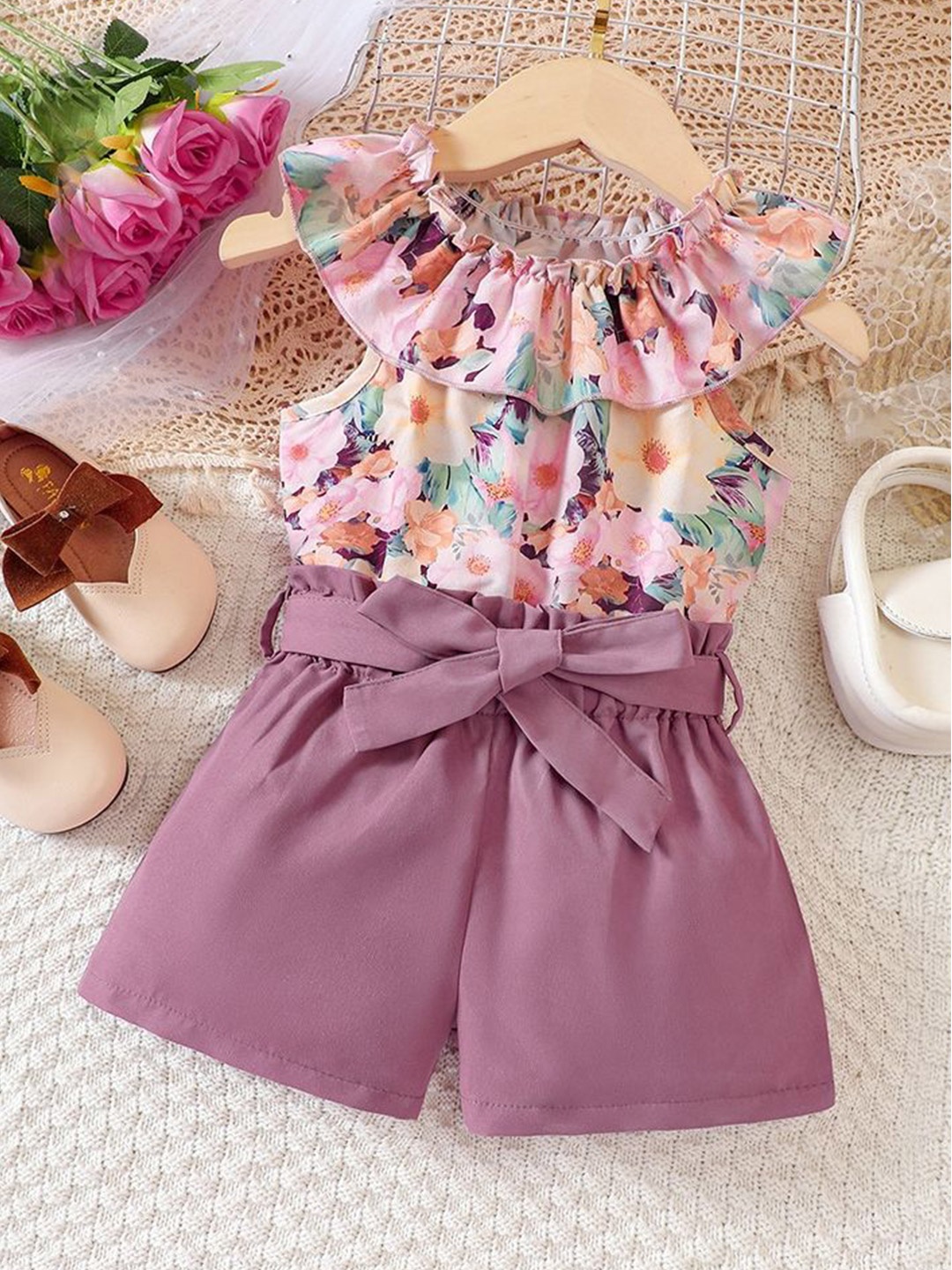 

LULU & SKY Girls Printed Top with Shorts, Pink