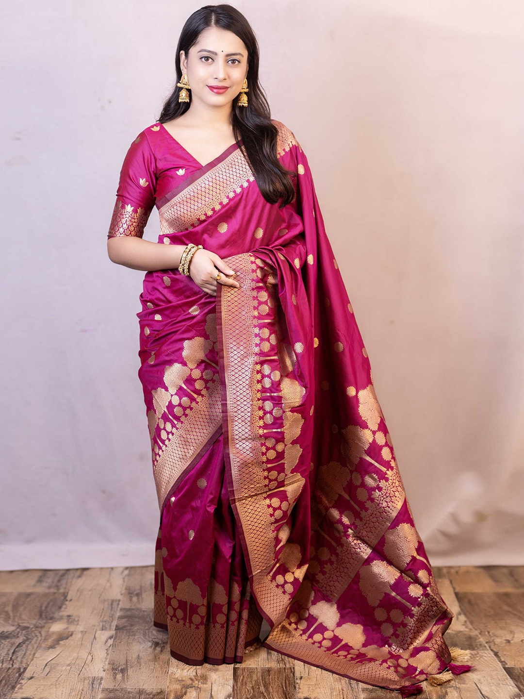 

LeeliPeeri Designer Woven Design Zari Silk Blend Banarasi Saree, Pink