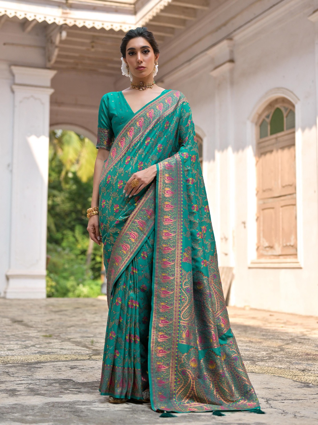 

Ekta Textiles Woven Design Pure Silk Banarasi Saree, Turquoise blue