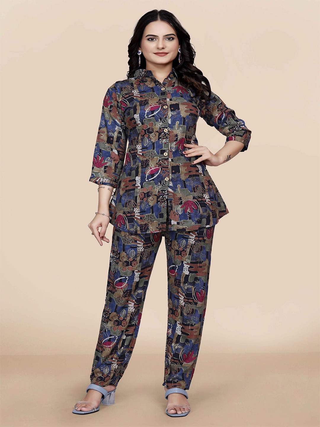 

Hitarth Fashion Printed Shirt With Trouser Co-Ord Set, Navy blue