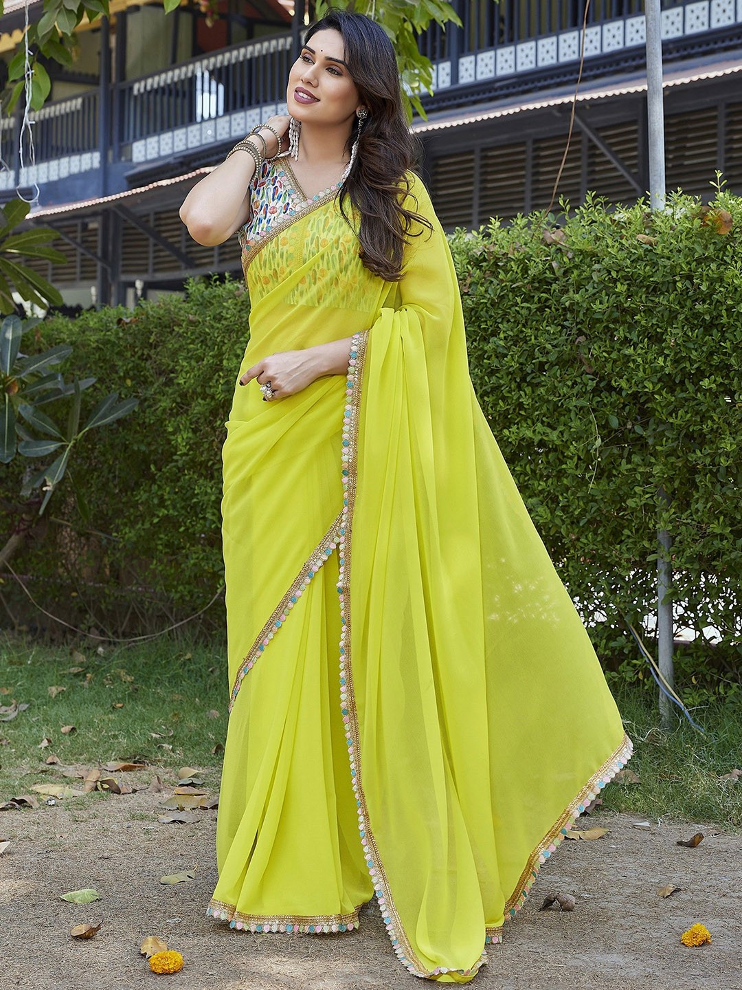 

Moda Rapido Mukaish Pure Georgette Saree, Green
