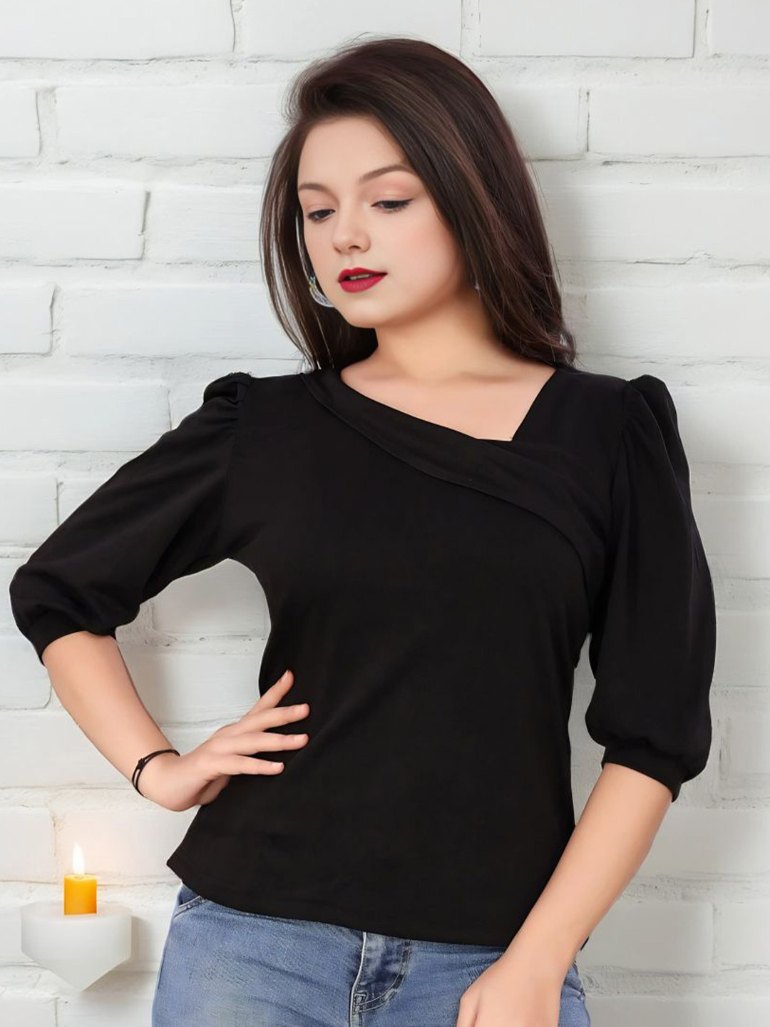 

Moda Rapido Puff Sleeve Cotton Top, Black