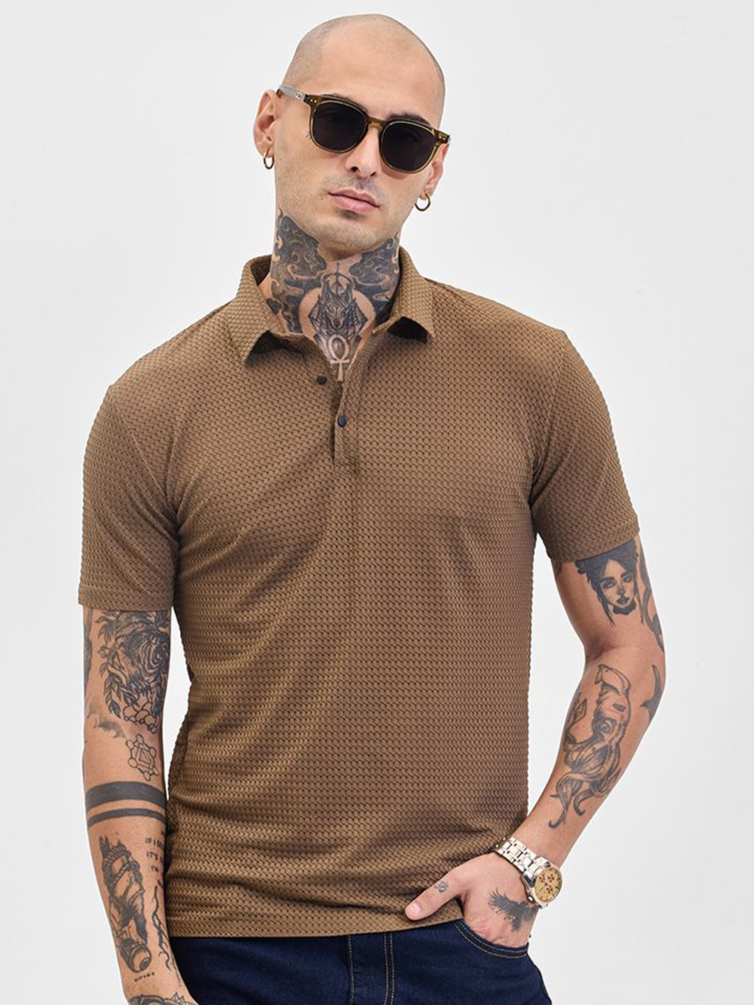 

Snitch Men Polo Collar Slim Fit T-shirt, Brown