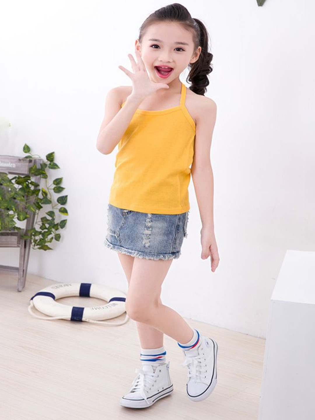 

LULU & SKY Styled Back Crop Top, Yellow