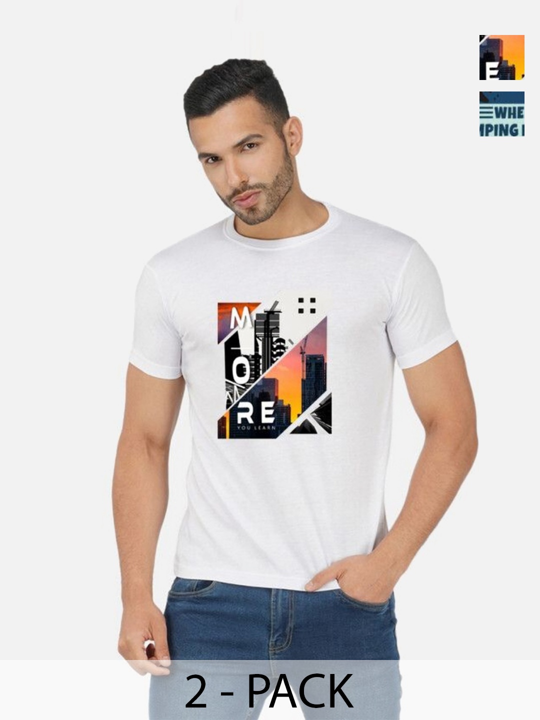 

GLOBAL NOMAD Men 2 Printed Bio Finish Applique T-shirt, White