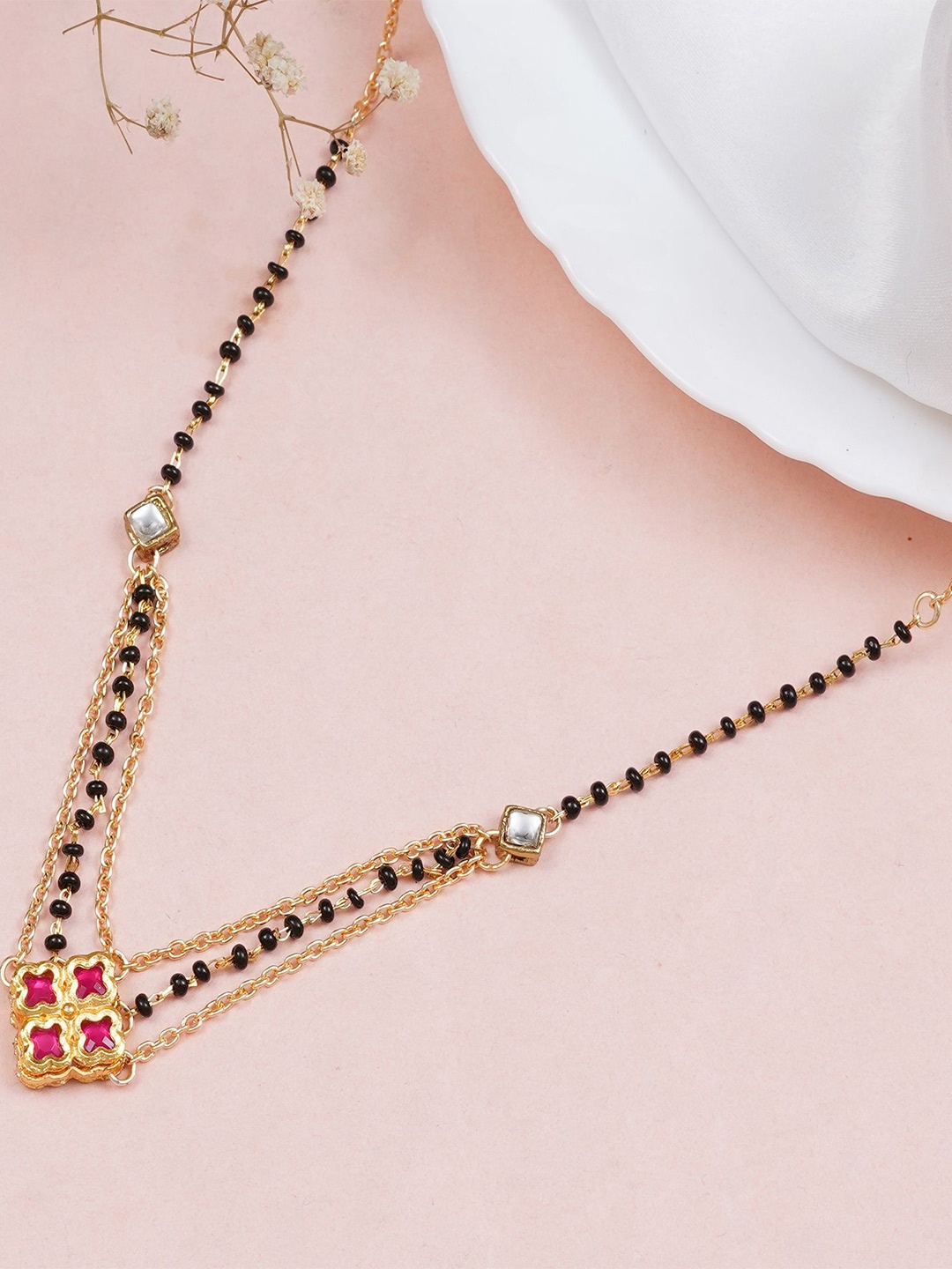 

BeAbhika Gold-Plated Beaded Mangalsutra