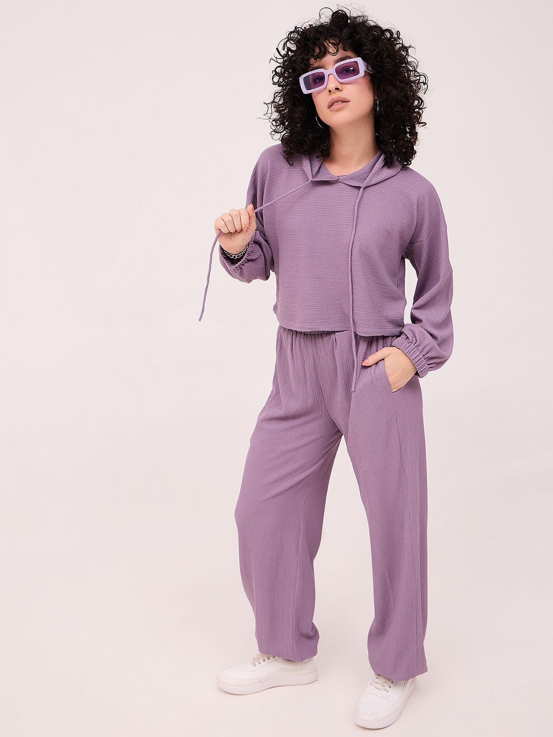 

all about you Self Design Sweatshirt With Joggers Co-Ords, Lavender