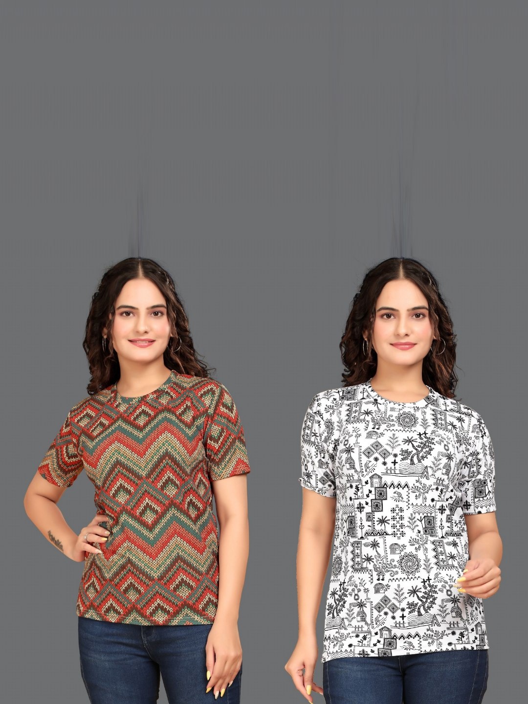 

VGHCFASHION Women Printed Pockets T-shirt, Silver
