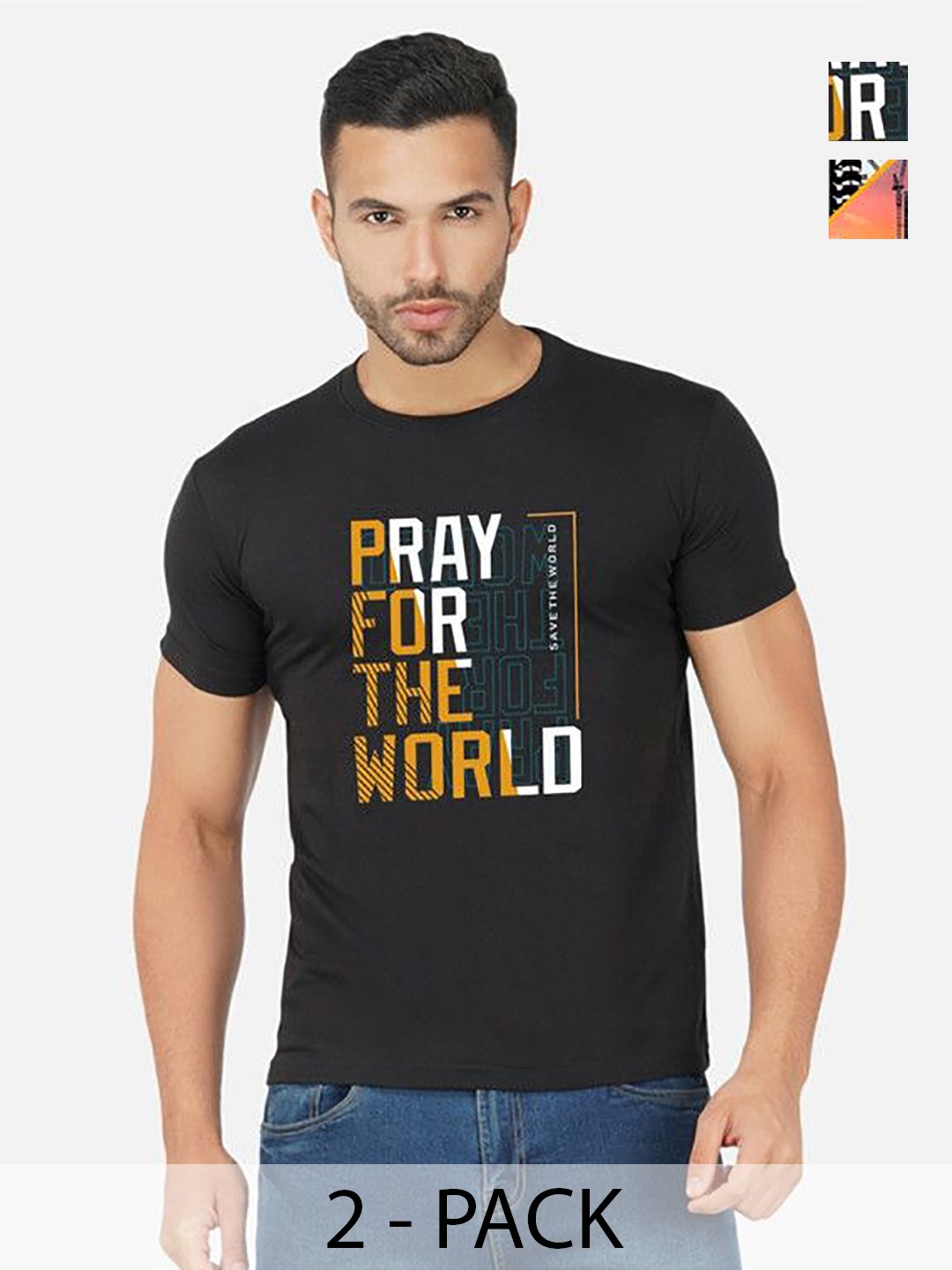 

GLOBAL NOMAD Men 2 Printed Bio Finish Pockets T-shirt, Black