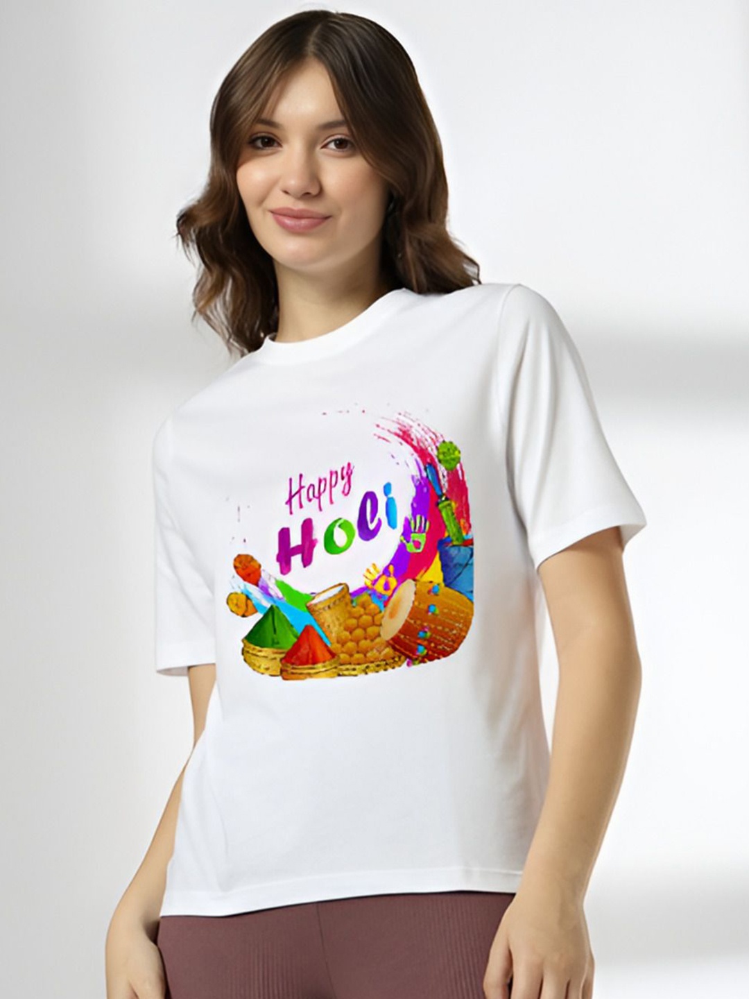 

Shiv traders collection Women Printed Applique T-shirt, White