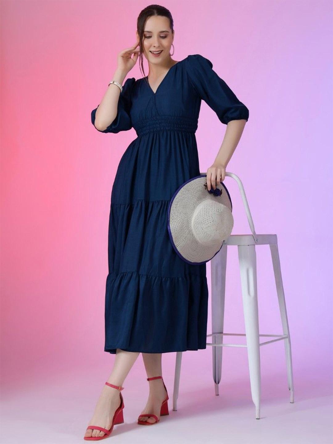 

Jash Creation Applique Fit & Flare Maxi Dress, Blue
