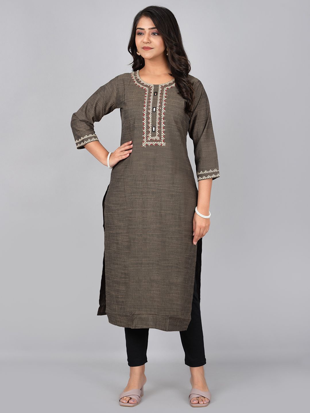 

TRIVEDI Pure Cotton Straight Kurta, Brown