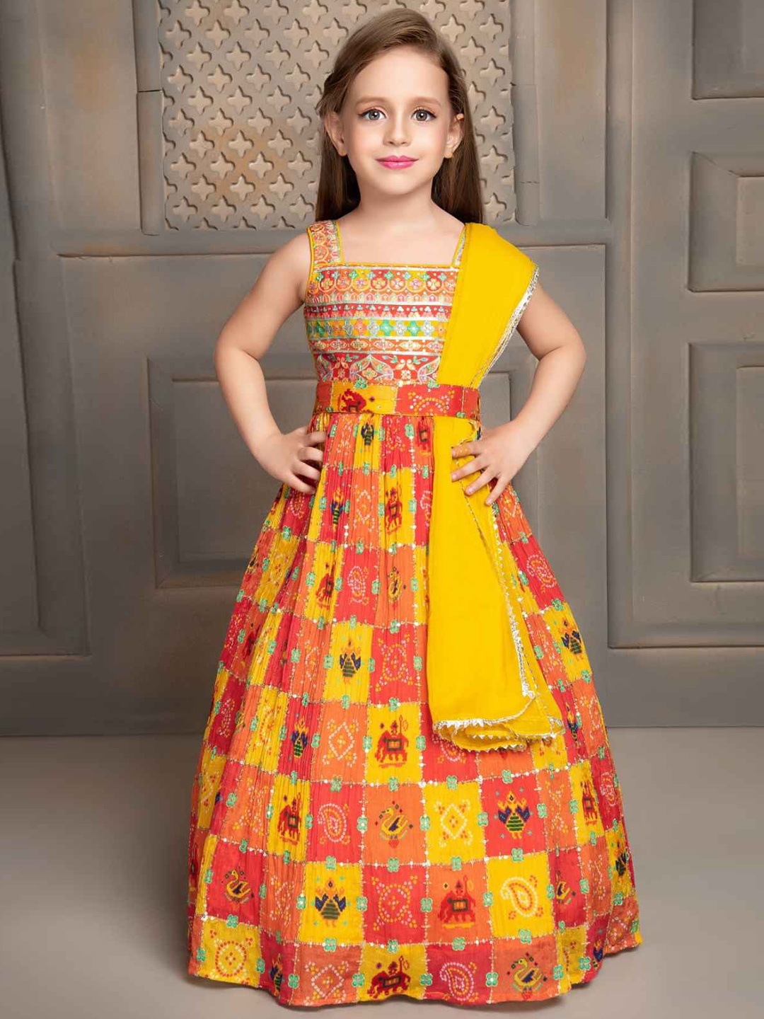 

Lagorii Floral Georgette Maxi Dress, Yellow
