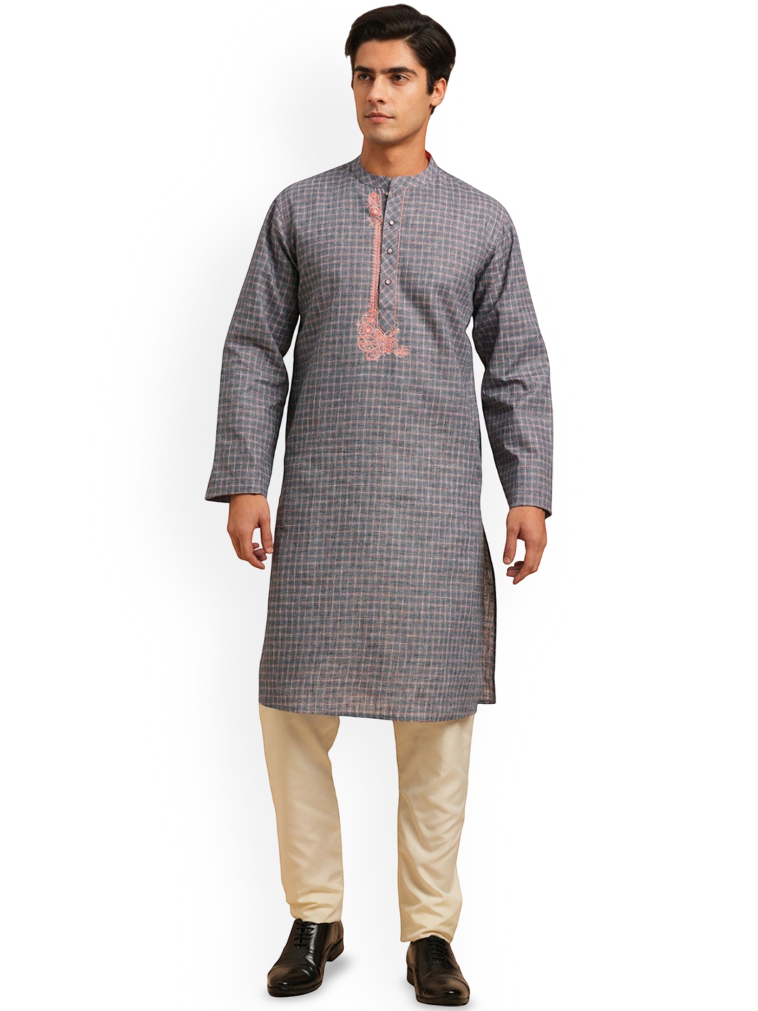 

Arch element Men Striped Thread Work Kurta, Grey