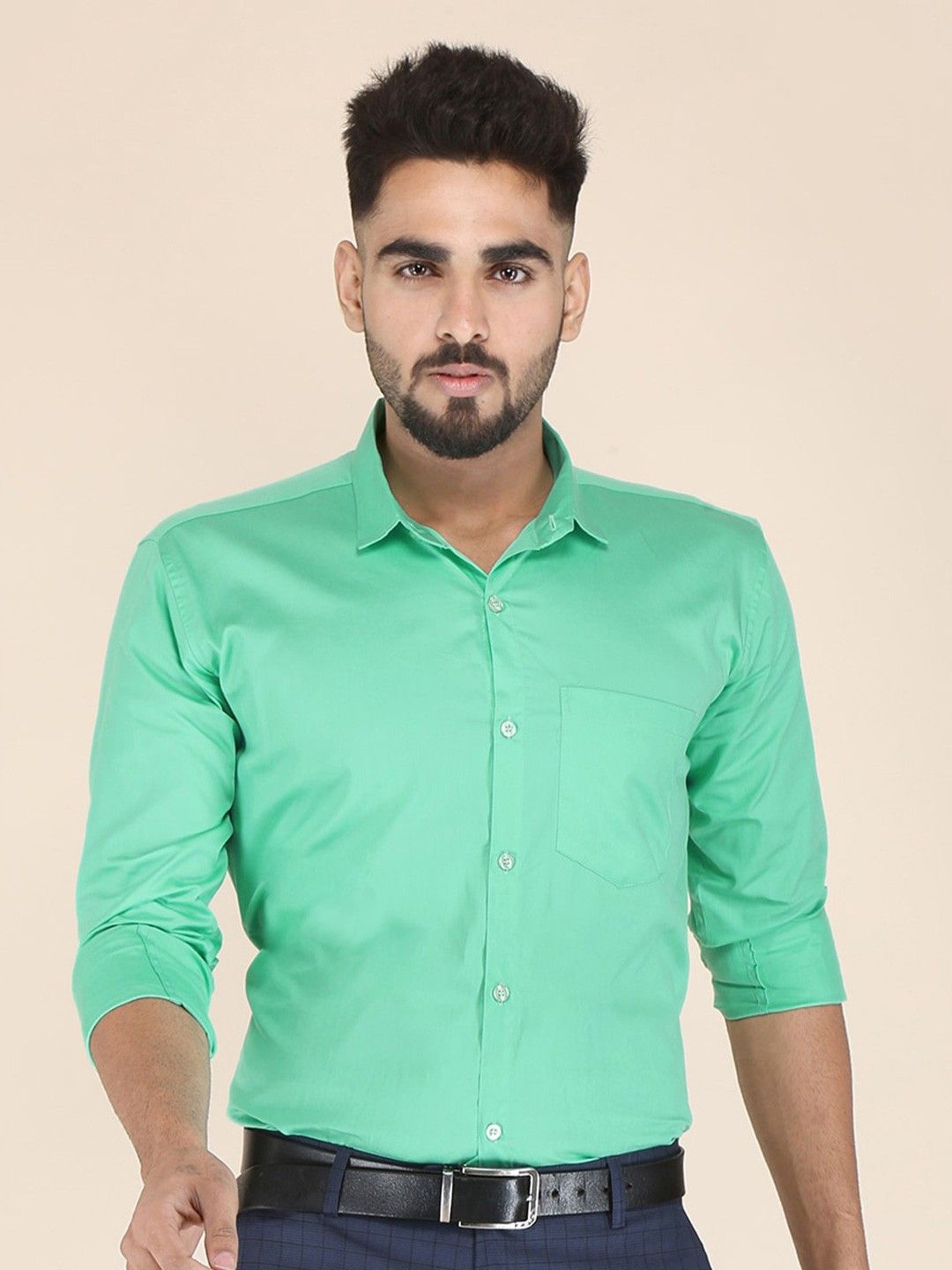 

PulseIQ Men Modern Opaque Formal Shirt, Green