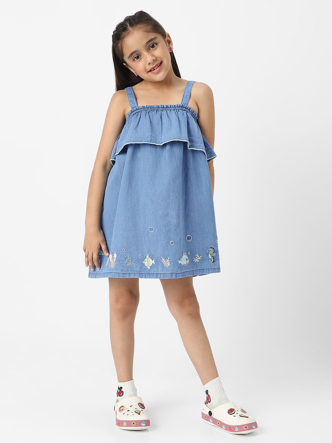 

Nauti Nati Embroidered Layered Denim A-Line Dress, Blue