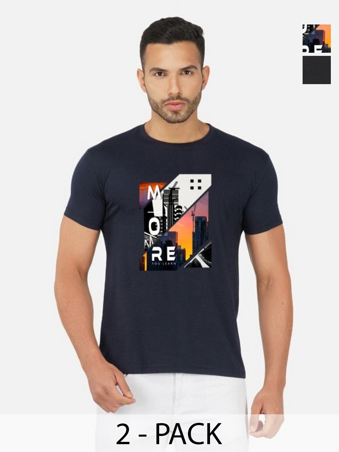 

GLOBAL NOMAD Men 2 Printed Bio Finish Applique T-shirt, Navy blue