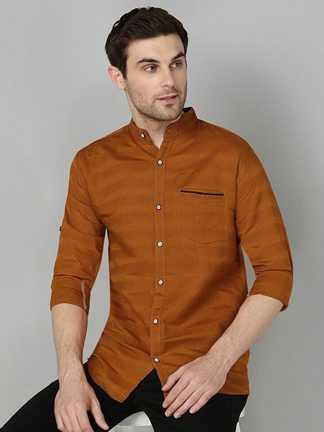 

PulseIQ Men Slim Fit Horizontal Stripes Opaque Striped Casual Shirt, Brown