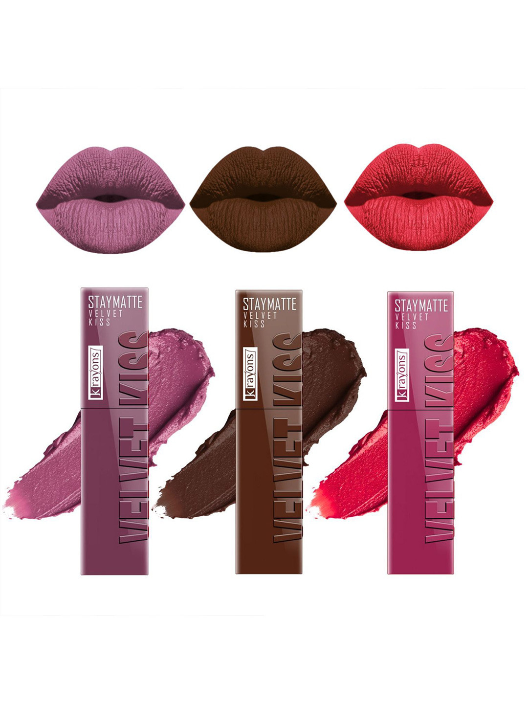 

krayons Velvet Kiss Set Of 3 Lipstick - 3.5 ml Each Peach Pink Orchid Love Chocolate