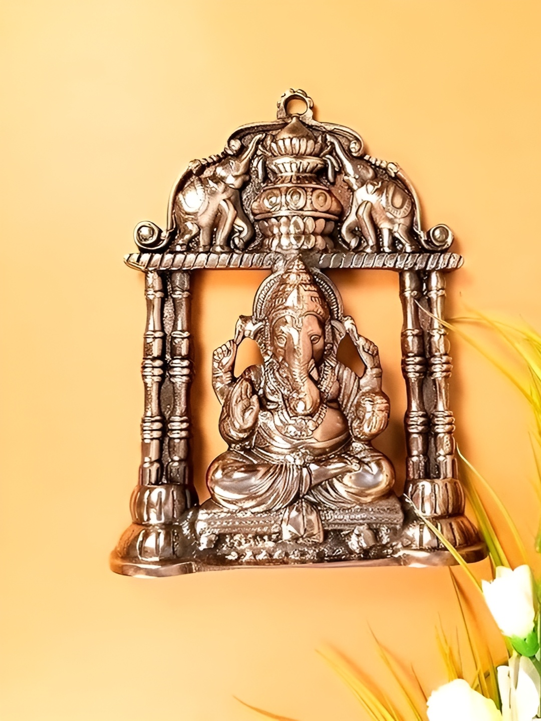 

Home Centre Brown Textured Ganesh Statue Metal Wall Hangings, Bronze