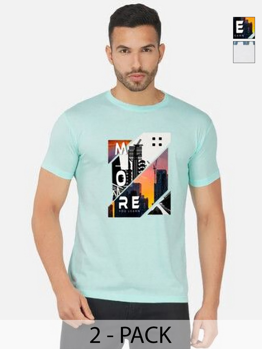 

GLOBAL NOMAD Men 2 Printed Bio Finish Applique T-shirt, Turquoise blue