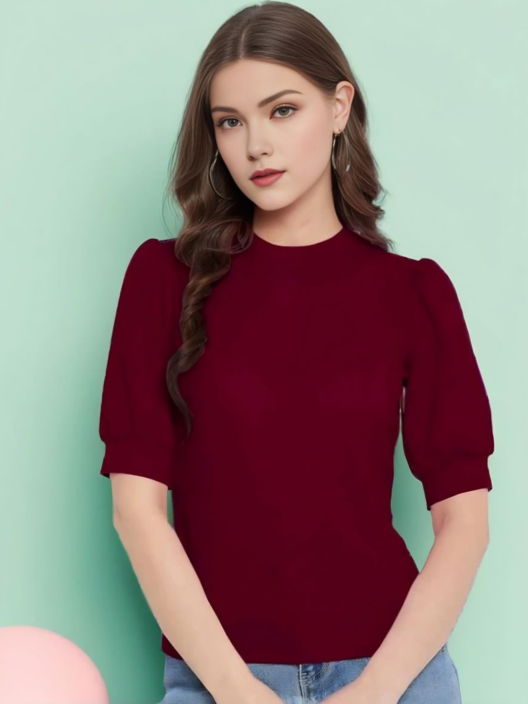 

Moda Rapido Puff Sleeve Cotton Top, Red