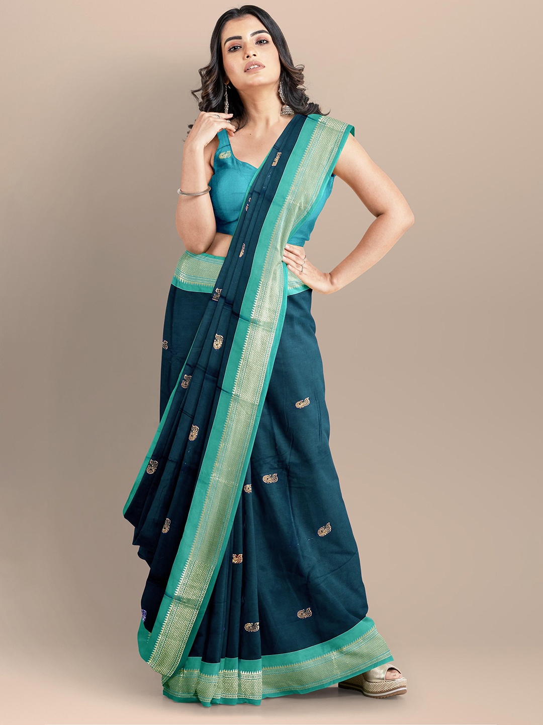 

Dnyanada Woven Design Zari Paithani Saree, Olive