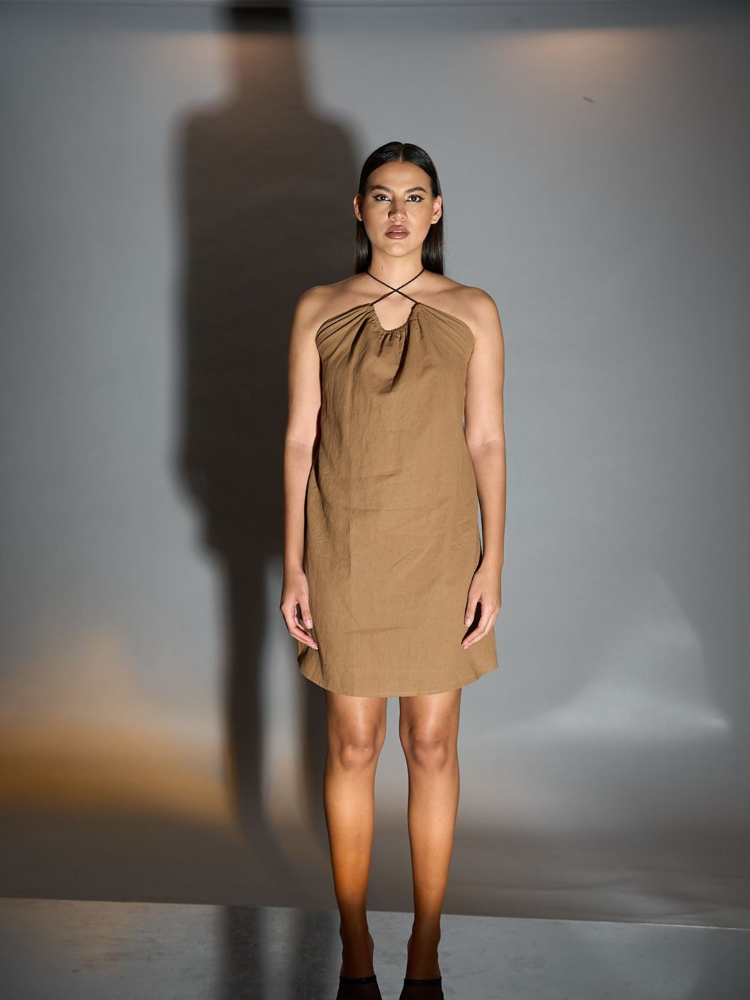

SPELL BY SMOKESHOW Linen A-Line Dress, Brown