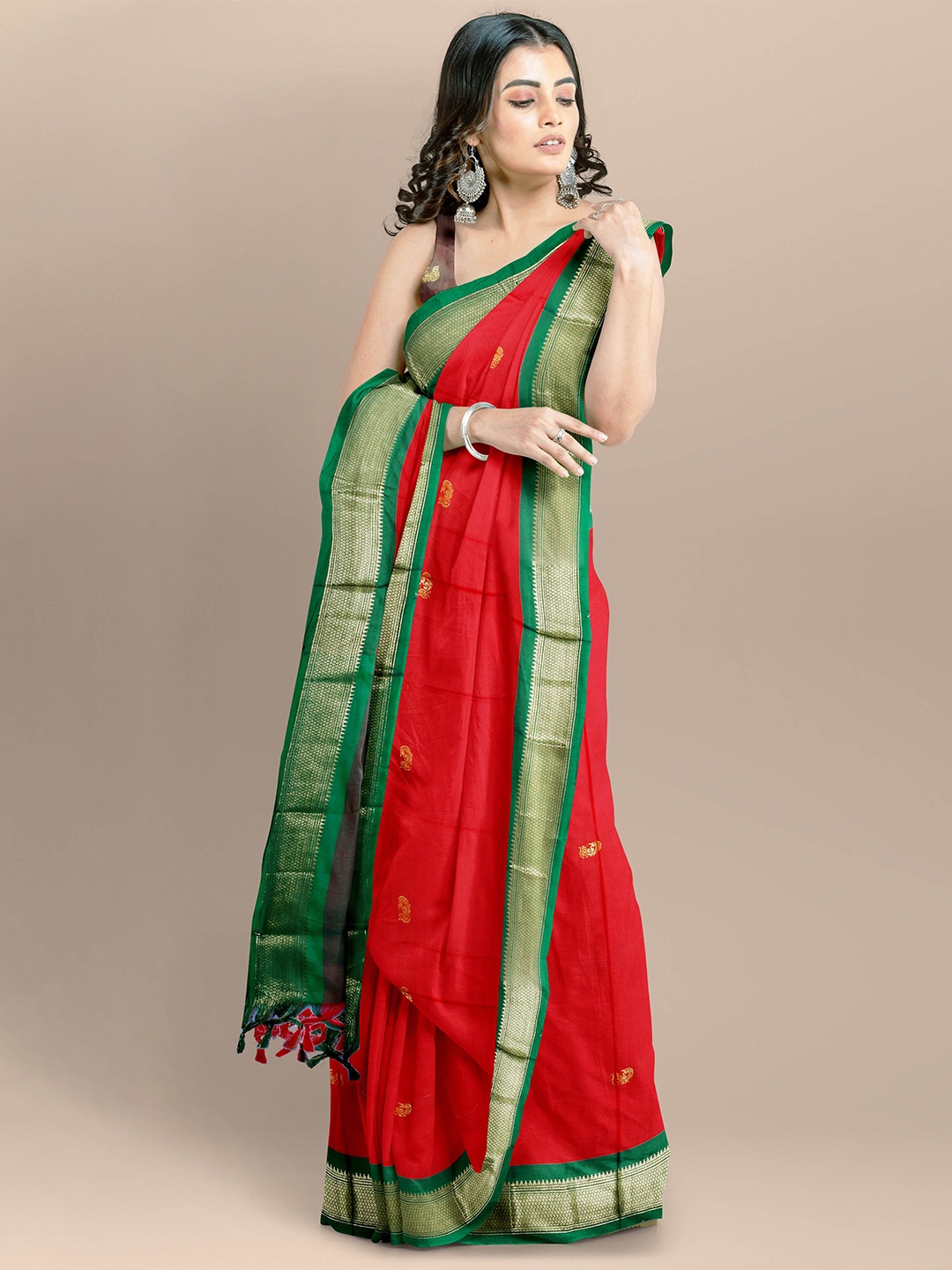 

Dnyanada Woven Design Zari Paithani Saree, Red