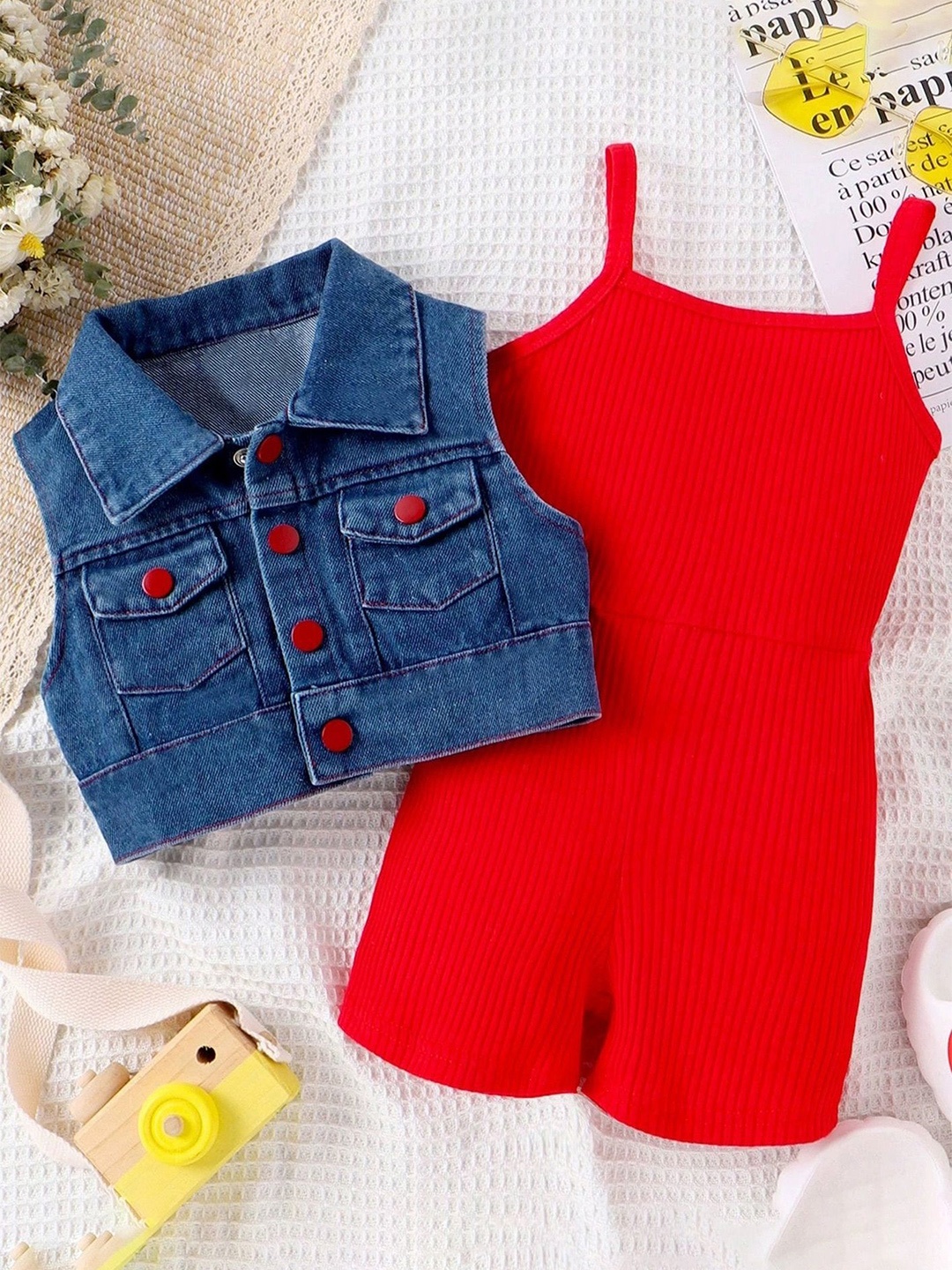 

LULU & SKY Girls Ribbed Playsuit With Jacket, Red