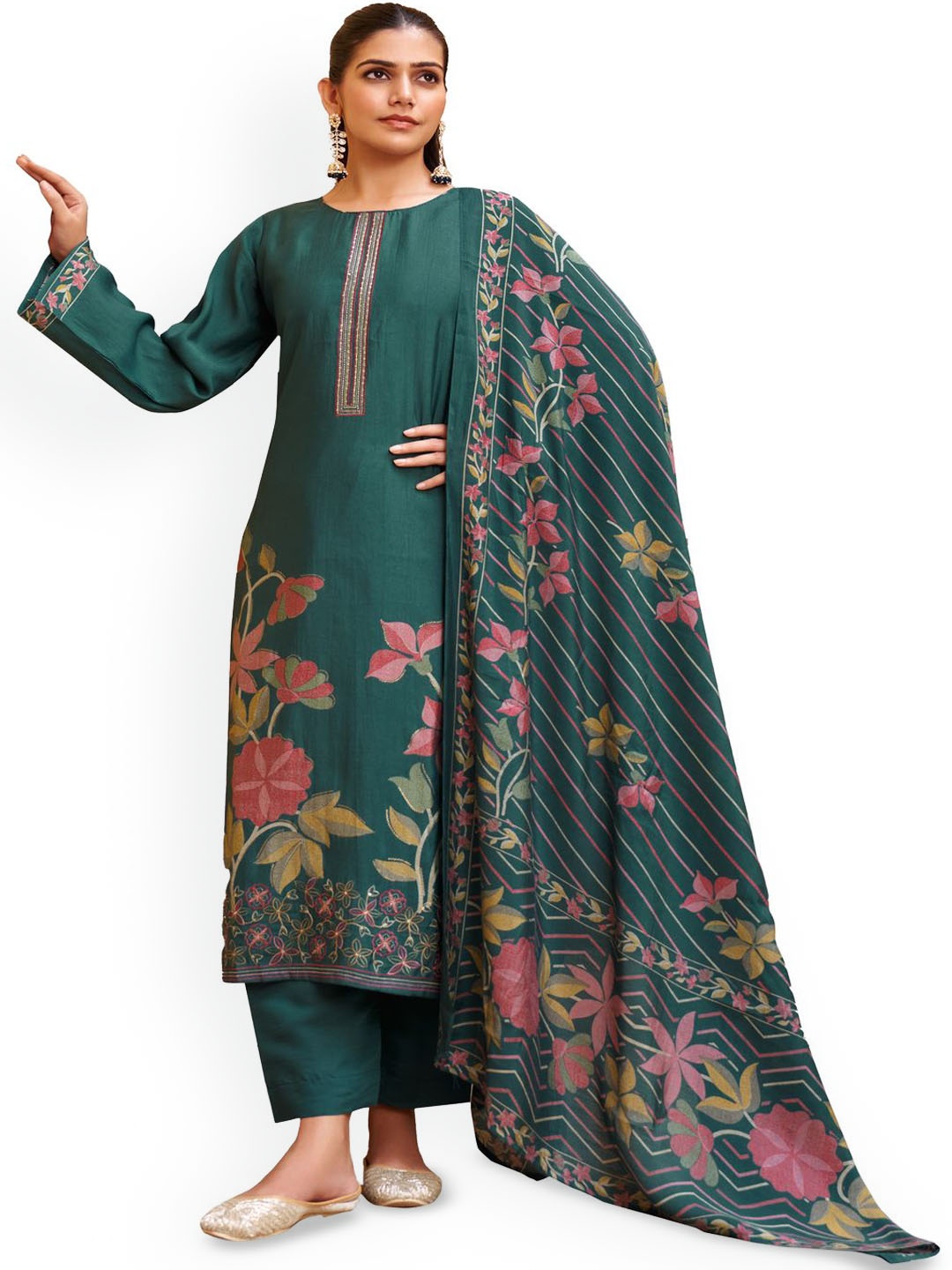

DRAVINAM Trends Embroidered Pure Cotton Unstitched Dress Material, Green