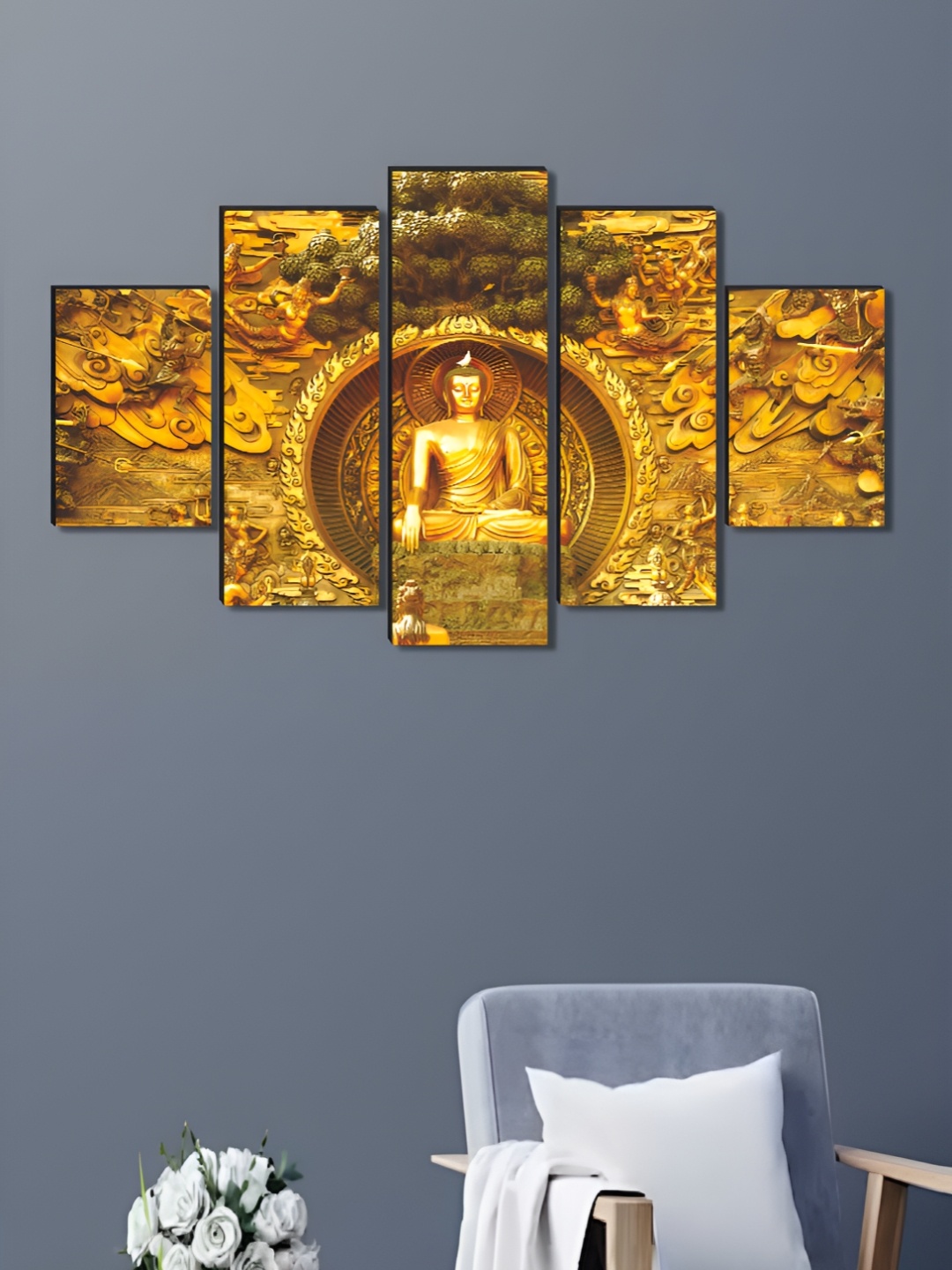 

Myntra Elegant Homes Gold-Toned 5 Piece Wood Other Wall Paintings